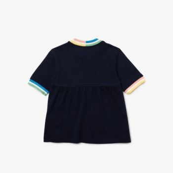 Lacoste Flounced Cotton T-shirt - Tričko Dětské Tmavě Blankyt Blankyt / Bílé | CZ-JIyRPX